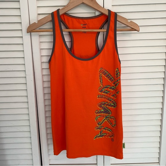Zumba Fitness Fast Dash Racerback Tank Top Sunset Orange Womens Large Activewear - Picture 1 of 7